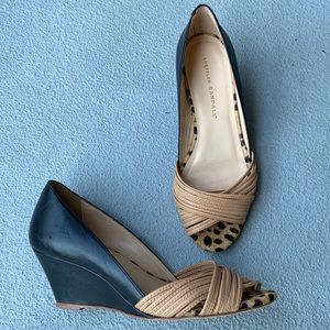 Loeffler Randall black & tan cheetah wedge sandal